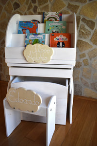 Libreria montessori + Supporto + Sediolina + Scrigno dei Tesori