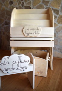 Libreria montessori + Supporto + Sediolina + Scrigno dei Tesori