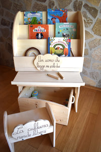 Libreria montessori + Supporto + Sediolina + Scrigno dei Tesori